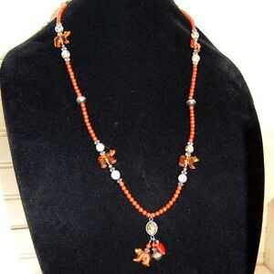 Vintage Native Bear Necklace‎ Sterling Silver Beaded Chandelier pendant Colorful